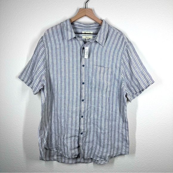 Madewell The Perfect Fit 100% Linen Short Sleeve Stripe Button Down Shirt XL NWT - Picture 4 of 11